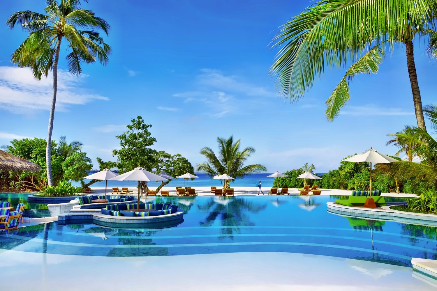 Pool and lagoon at Six Senses Laamu in the Maldives