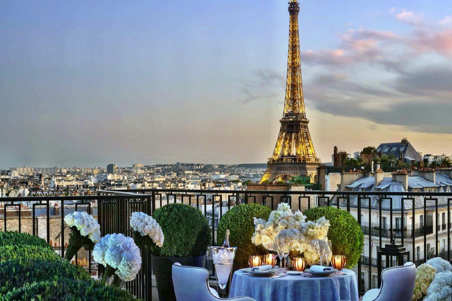 Penthouse suite terrace at Four Seasons Hotel George V Paris