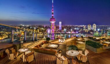 Flair rooftop bar at The Ritz-Carlton Shanghai Pudong with Oriental Pearl Tower views