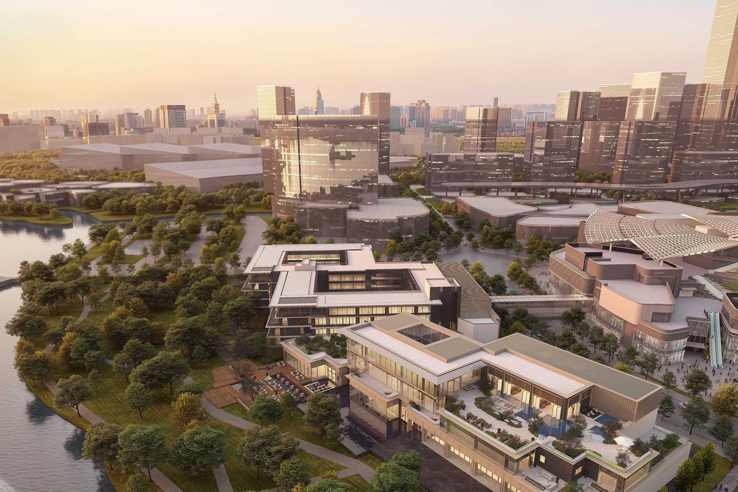 Mandarin Oriental Hangzhou resort rendering for a 2027 luxury hotel opening