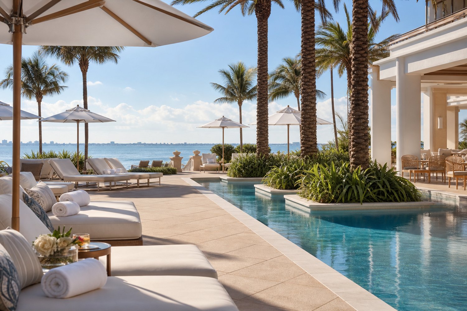 Sarasota luxury resort pool and Gulf Coast terrace