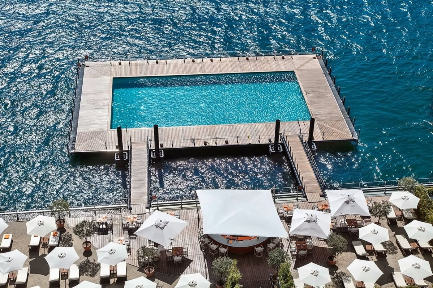 Grand Hotel Tremezzo floating pool on Lake Como