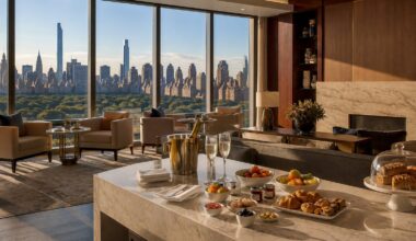 Luxury hotel Club Lounge with breakfast and skyline views