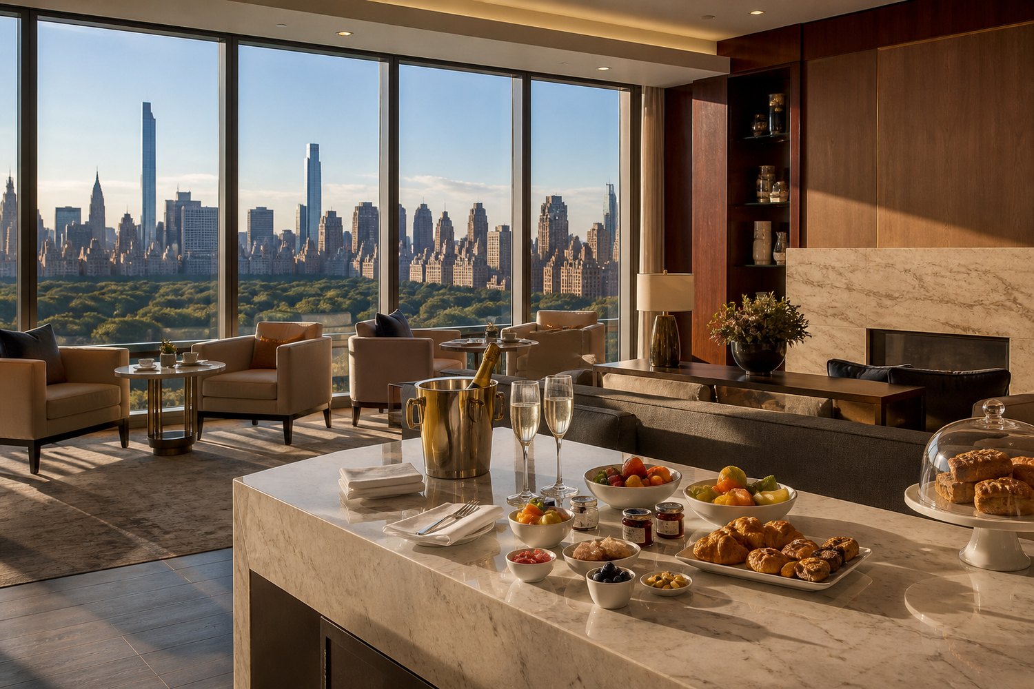 Luxury hotel Club Lounge with breakfast and skyline views