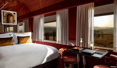 La Dolce Vita Orient Express suite with views across the Tuscan countryside