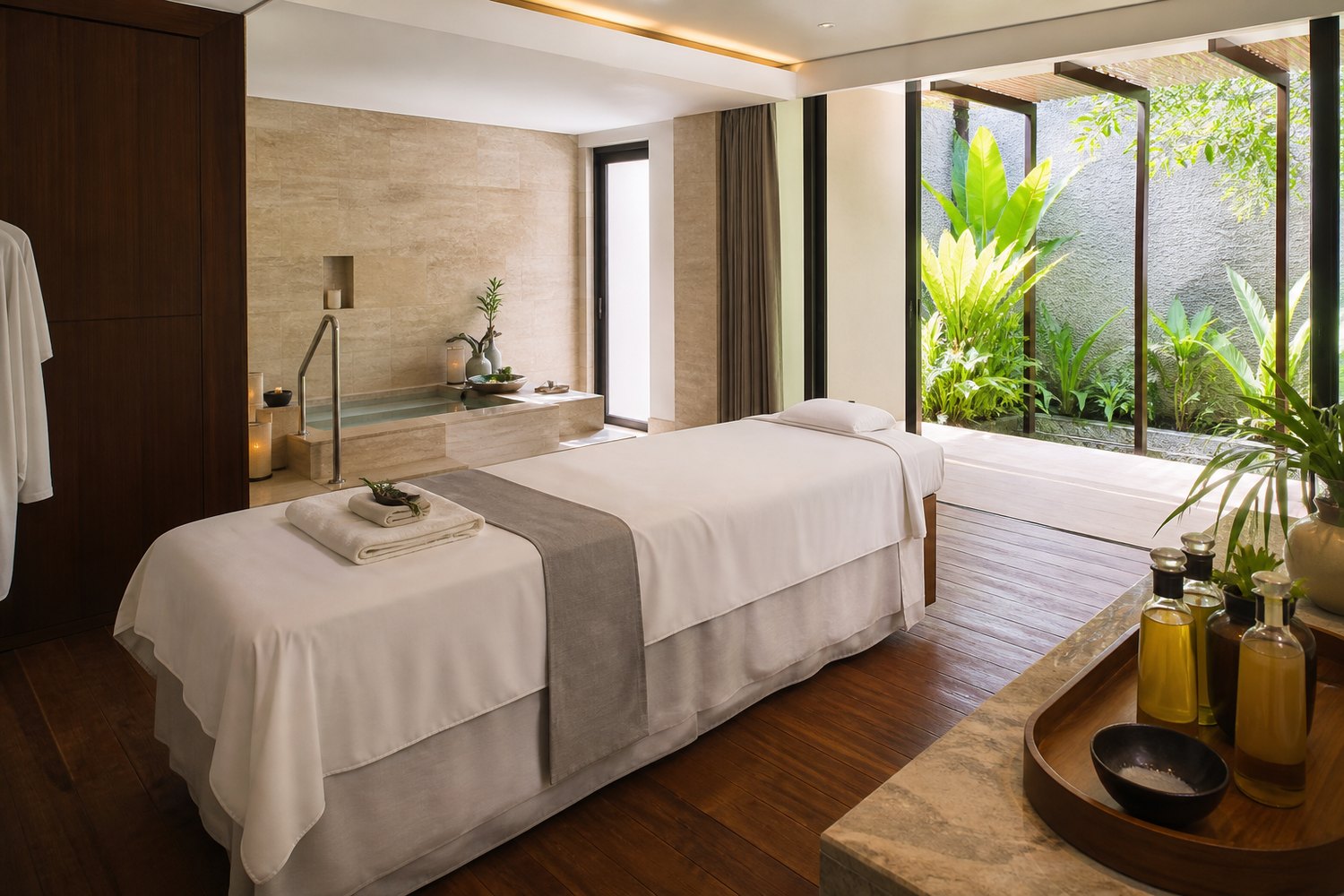 Luxury hotel spa treatment room for using a spa credit