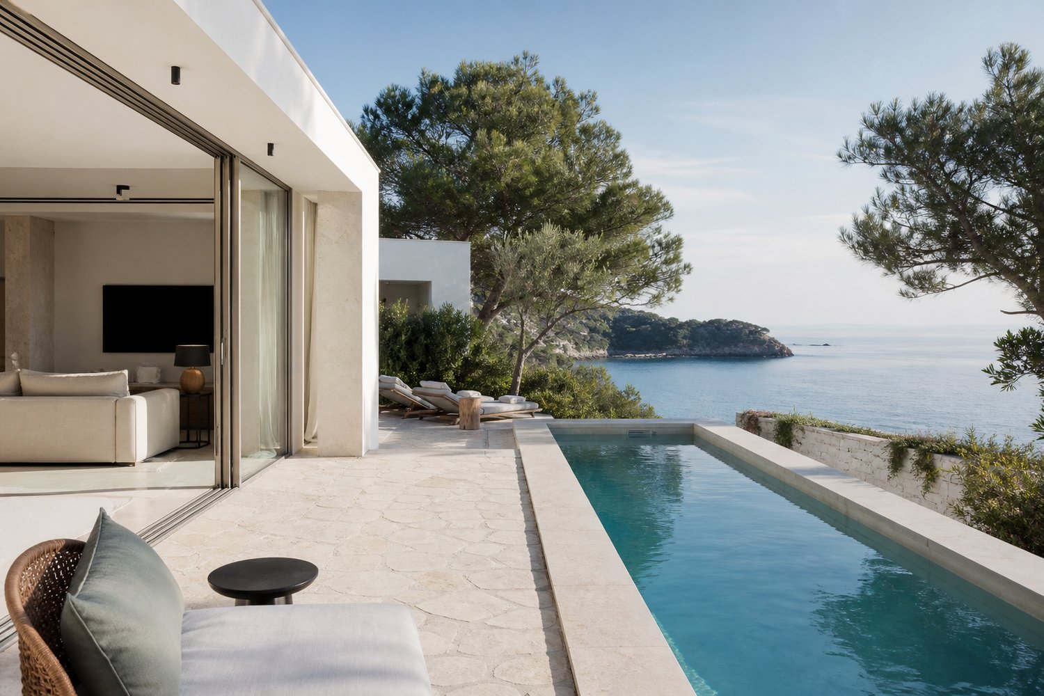 Private luxury villa with a pool overlooking the sea