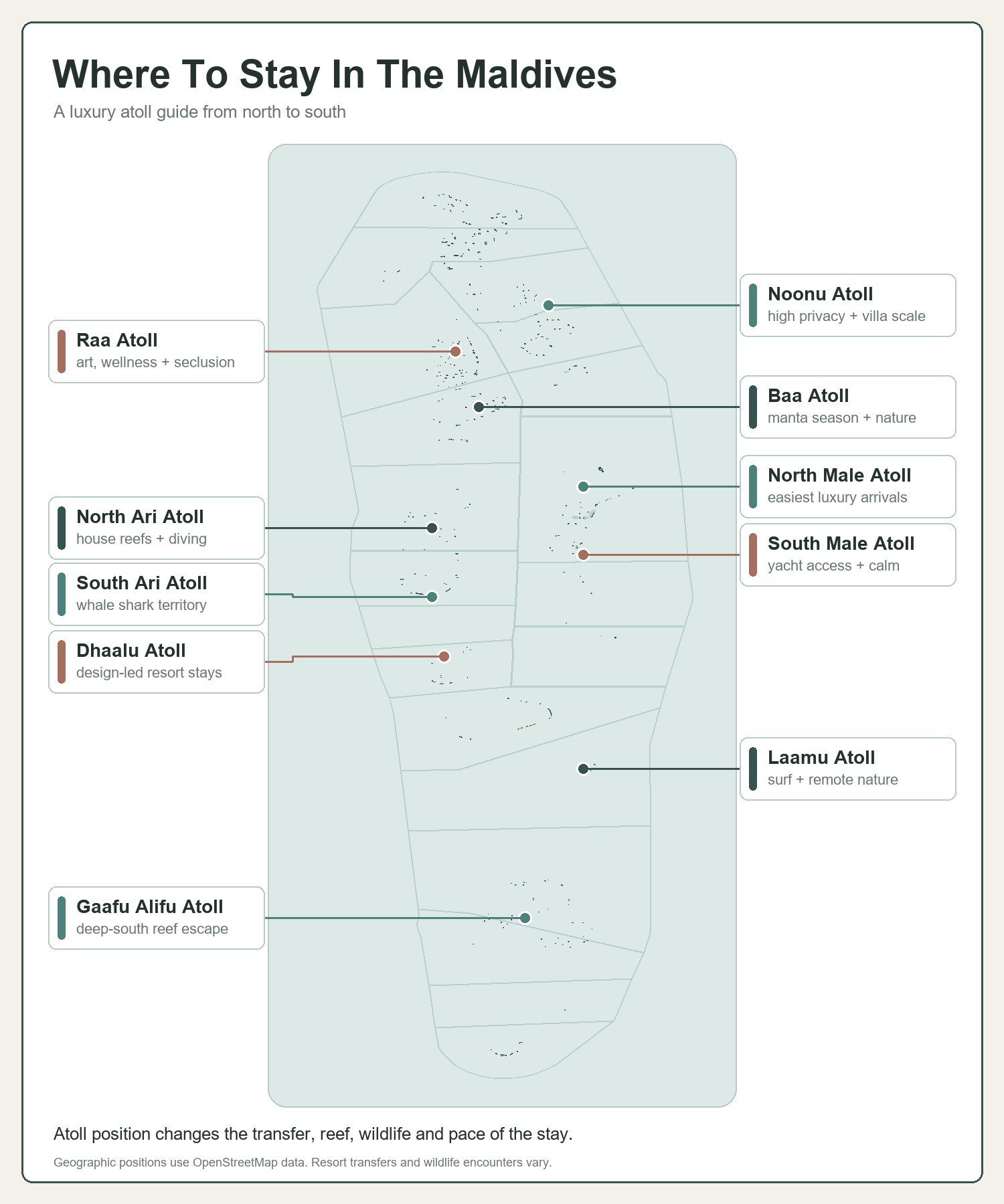 Maldives atoll map showing the best regions for luxury travelers