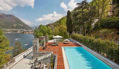 Swimming pool at Mandarin Oriental Lago di Como overlooking the lake