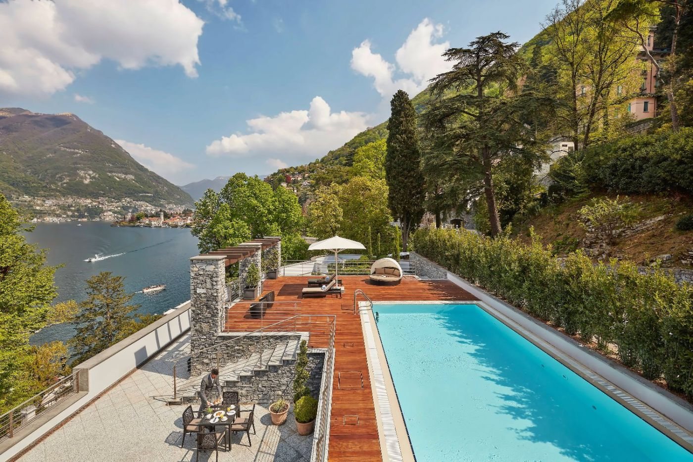 Swimming pool at Mandarin Oriental Lago di Como overlooking the lake