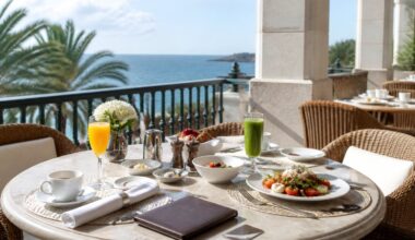 Luxury hotel terrace breakfast illustrating how hotel credit works
