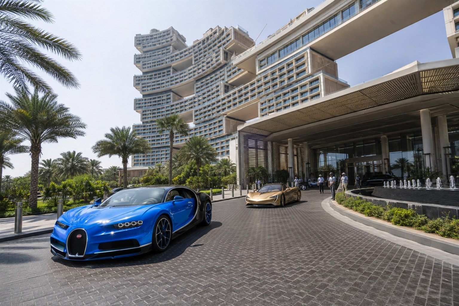 Bugatti and McLaren arriving at Atlantis The Royal Dubai