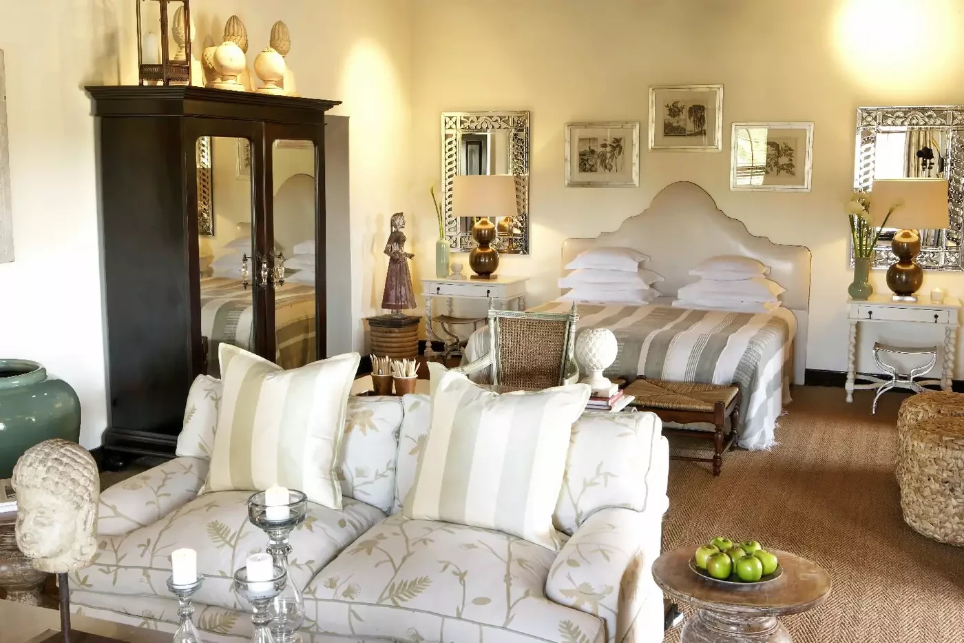 Individually furnished bedroom and sitting area at Bushmans Kloof