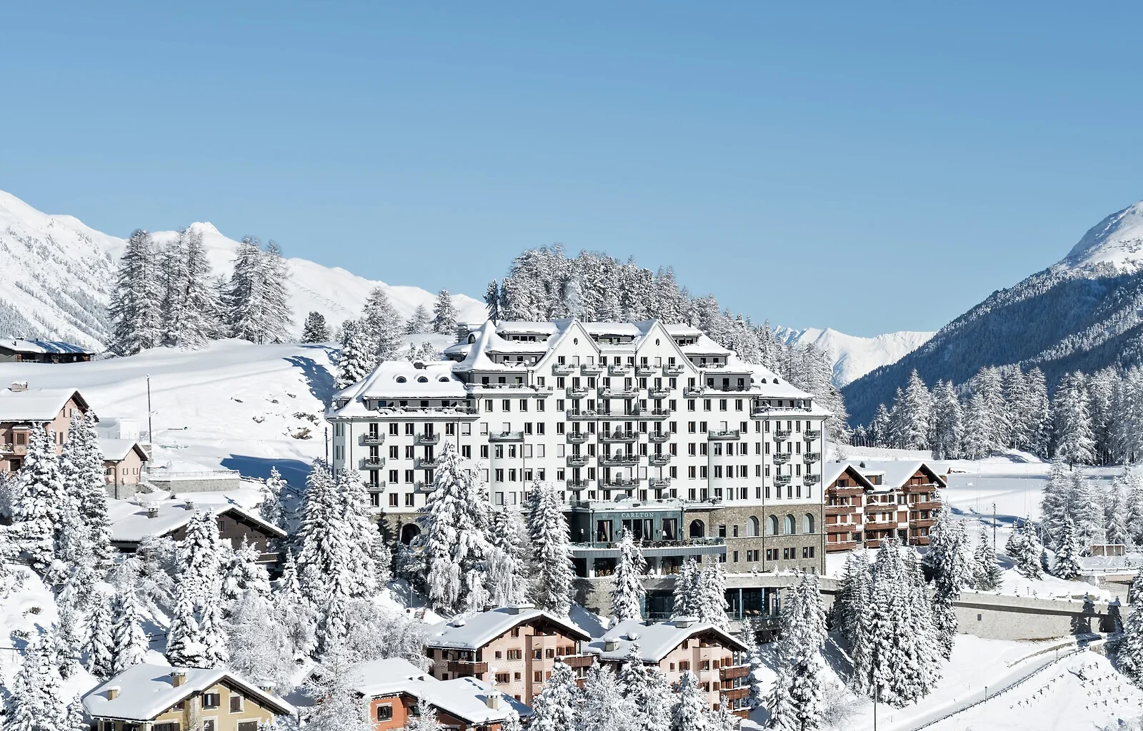 Carlton Hotel St. Moritz exterior in winter