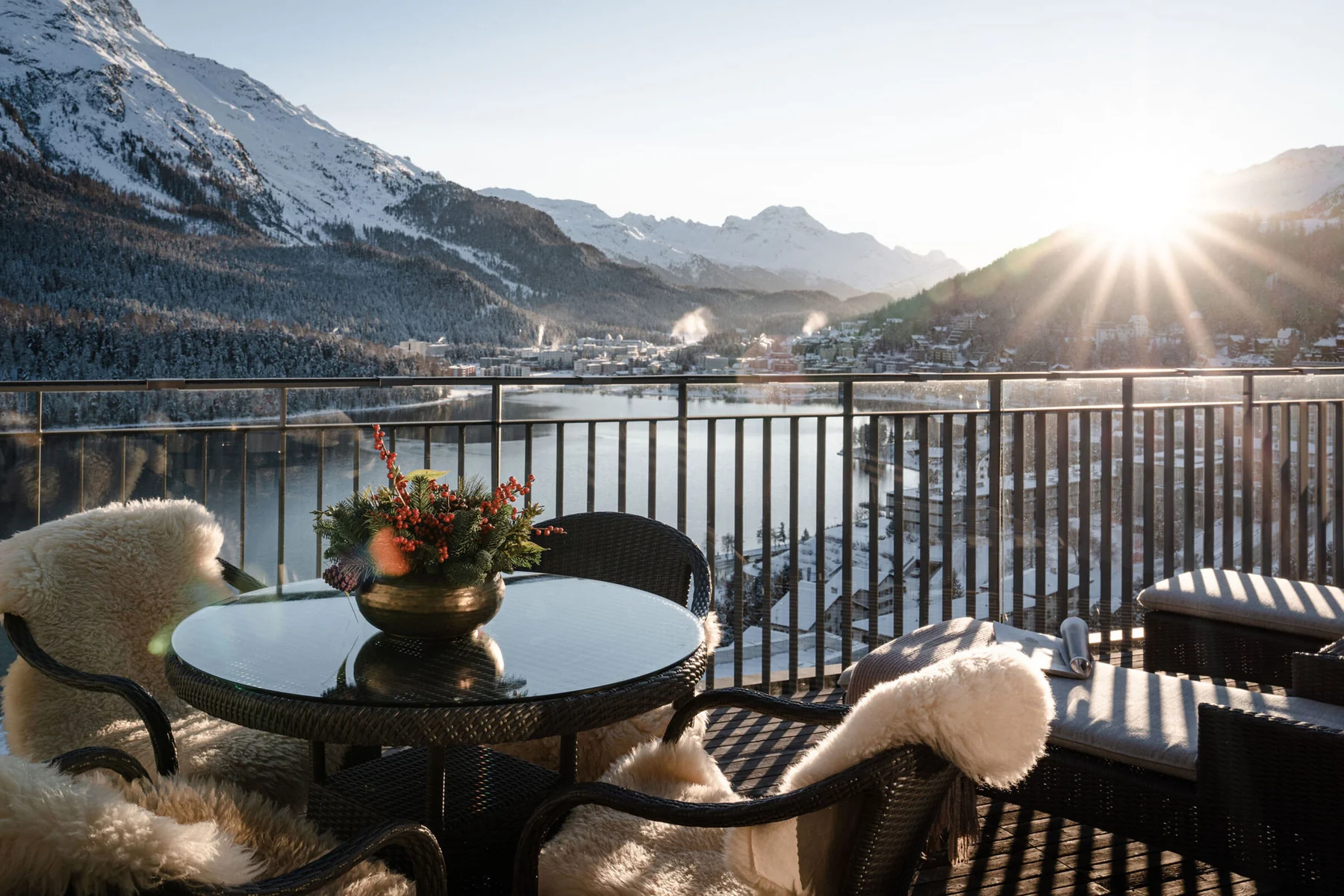 Carlton Penthouse Suite terrace overlooking Lake St. Moritz