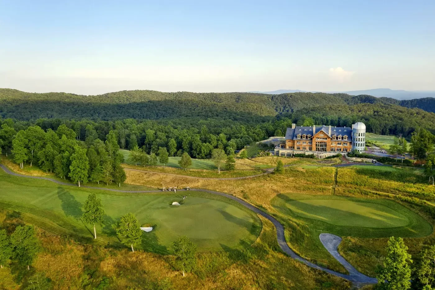 The Lodge at Primland surrounded by woodland and rolling Blue Ridge Mountain scenery