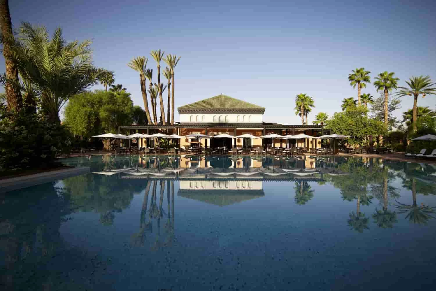 Outdoor pool and garden pavilion at La Mamounia