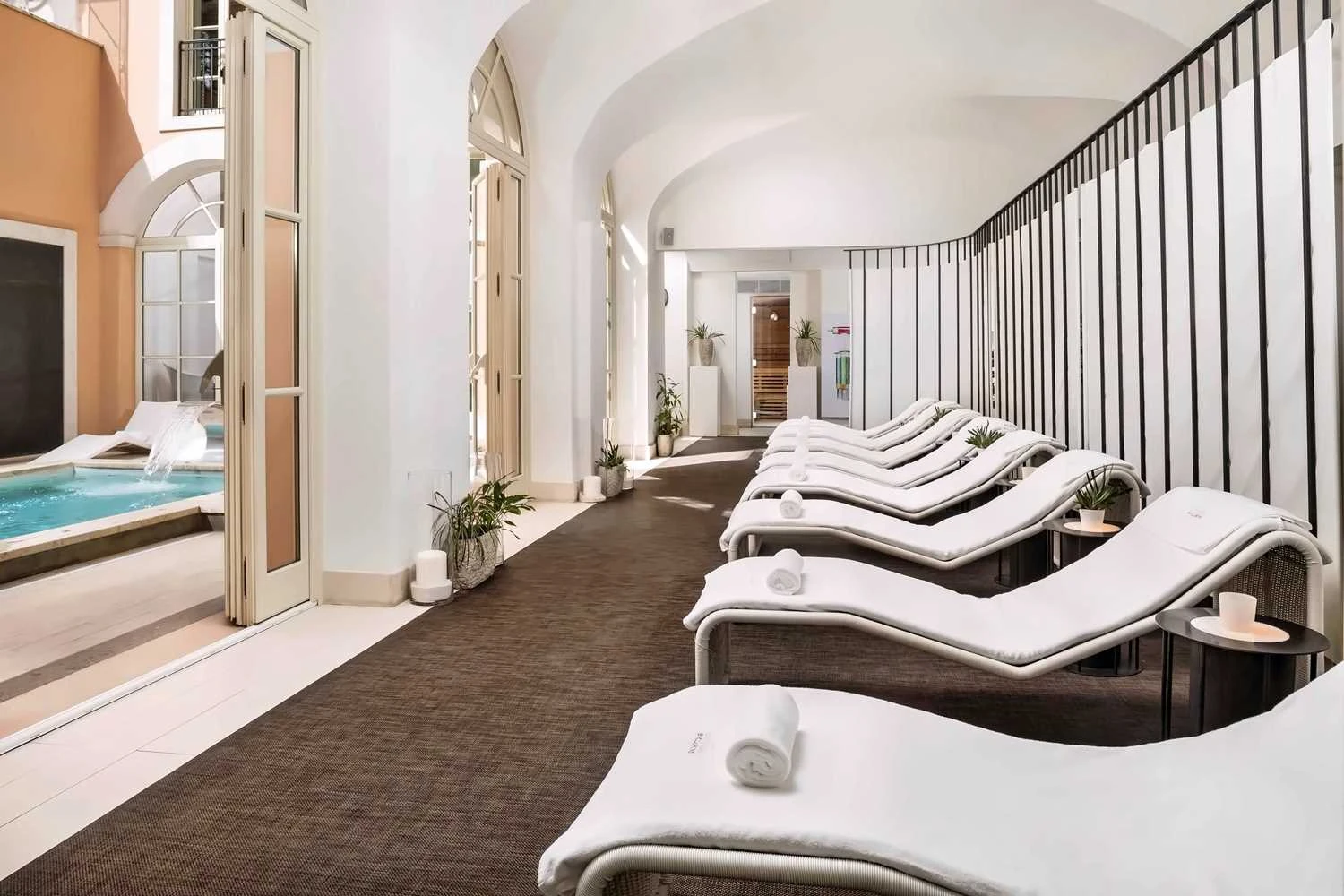 Relaxation loungers at Villa Agrippina spa
