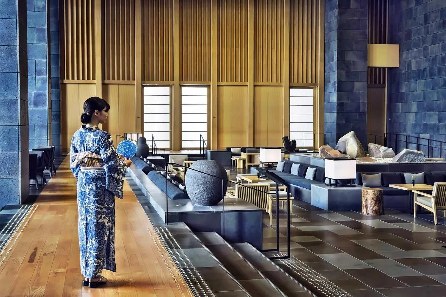 High-ceilinged lounge at Aman Tokyo