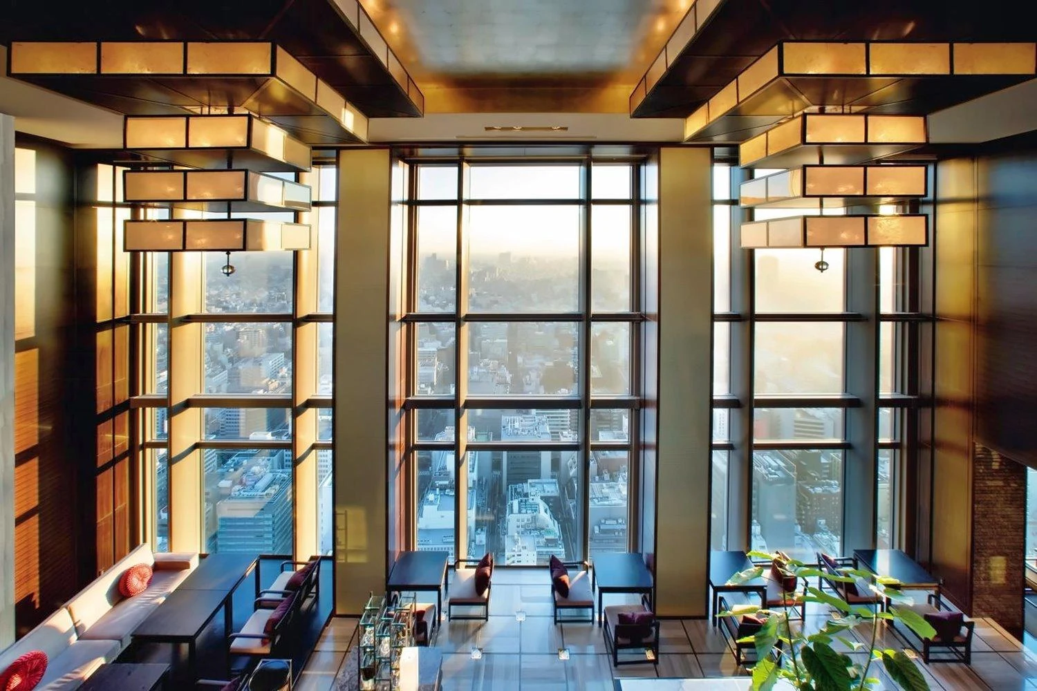 Tall windows and dining space at Mandarin Oriental, Tokyo