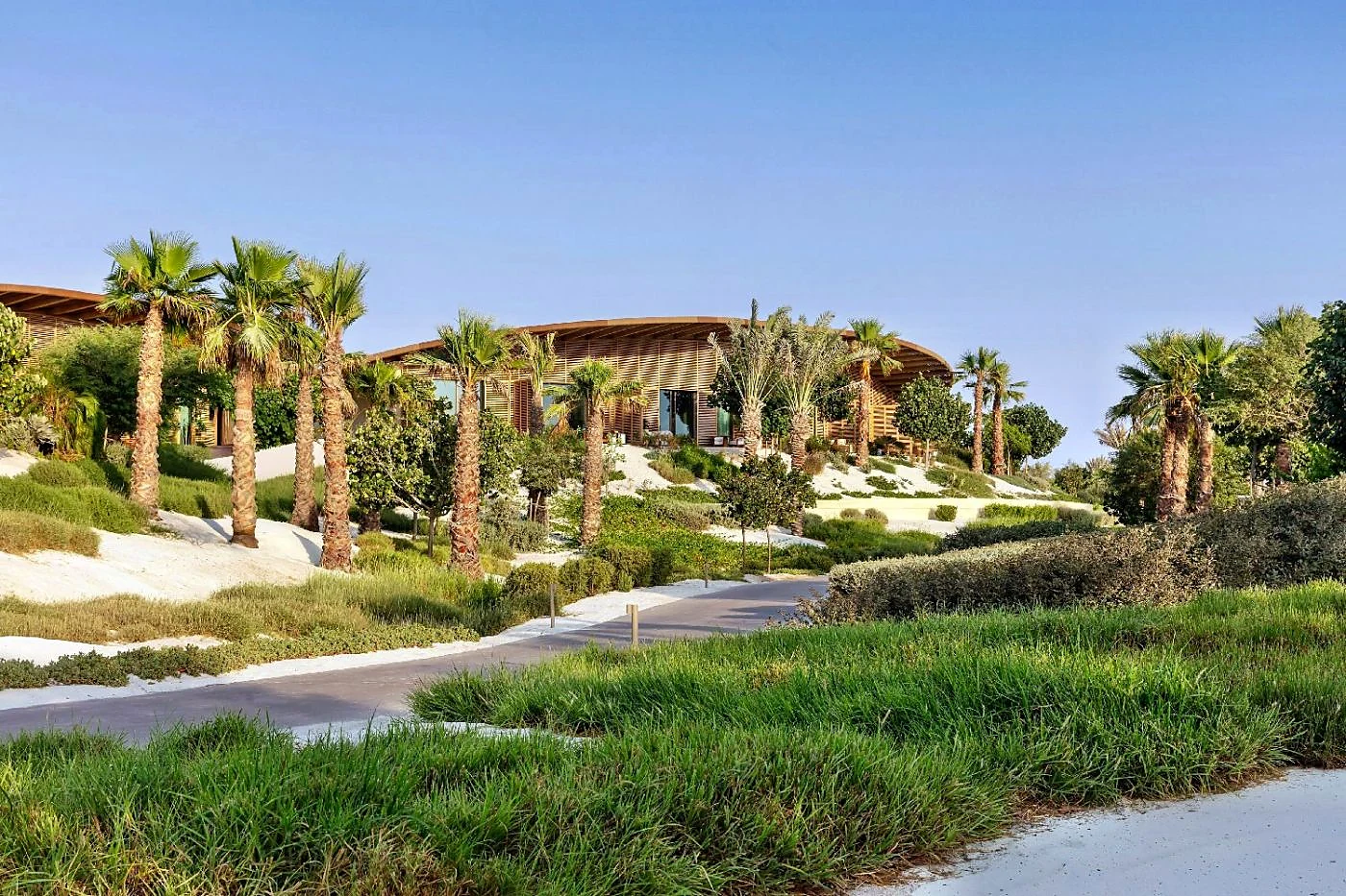 Landscaped paths and low-rise buildings at The Red Sea EDITION on Shura Island