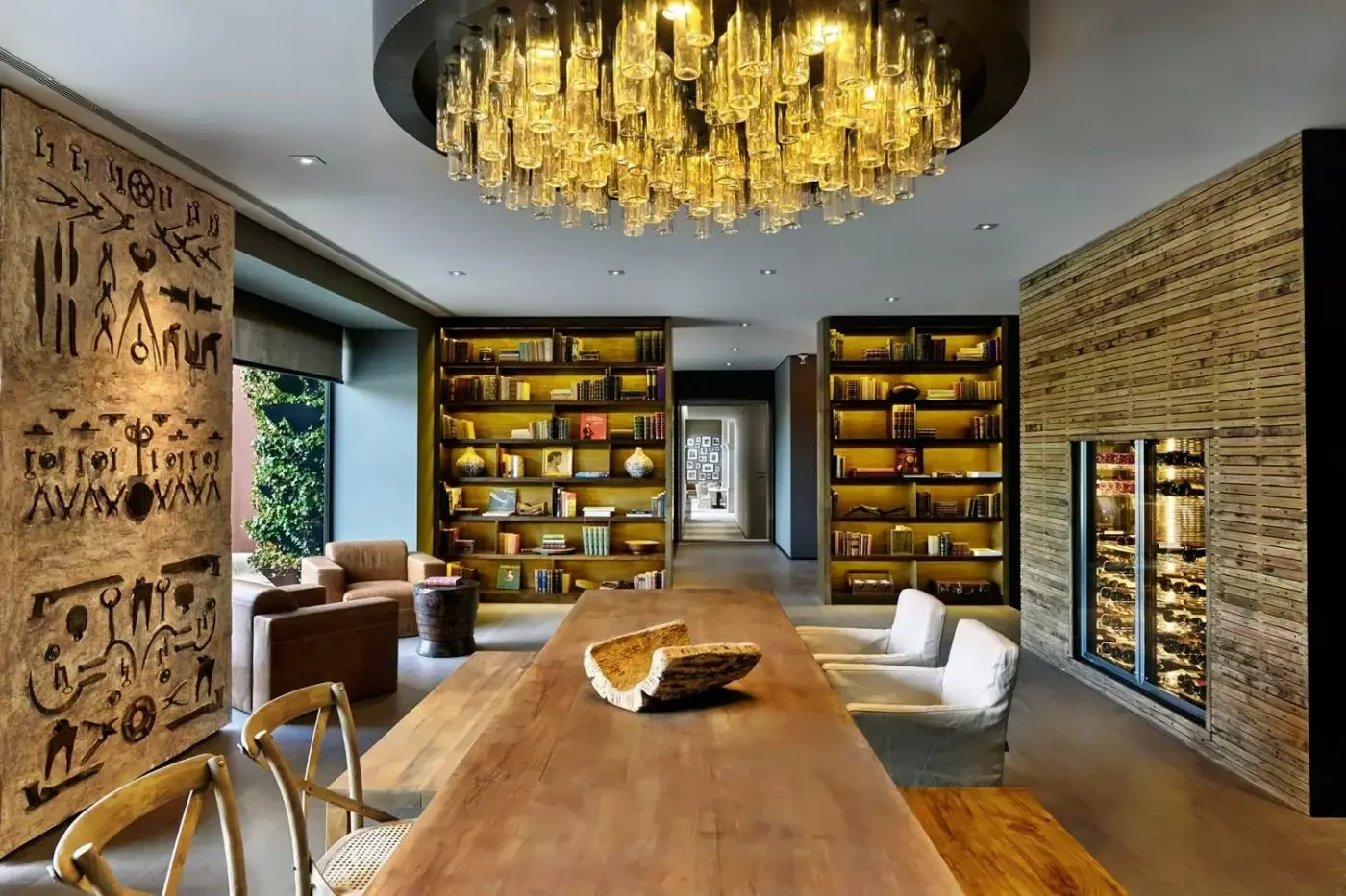 Wine Library tasting table and bottle displays at Six Senses Douro Valley